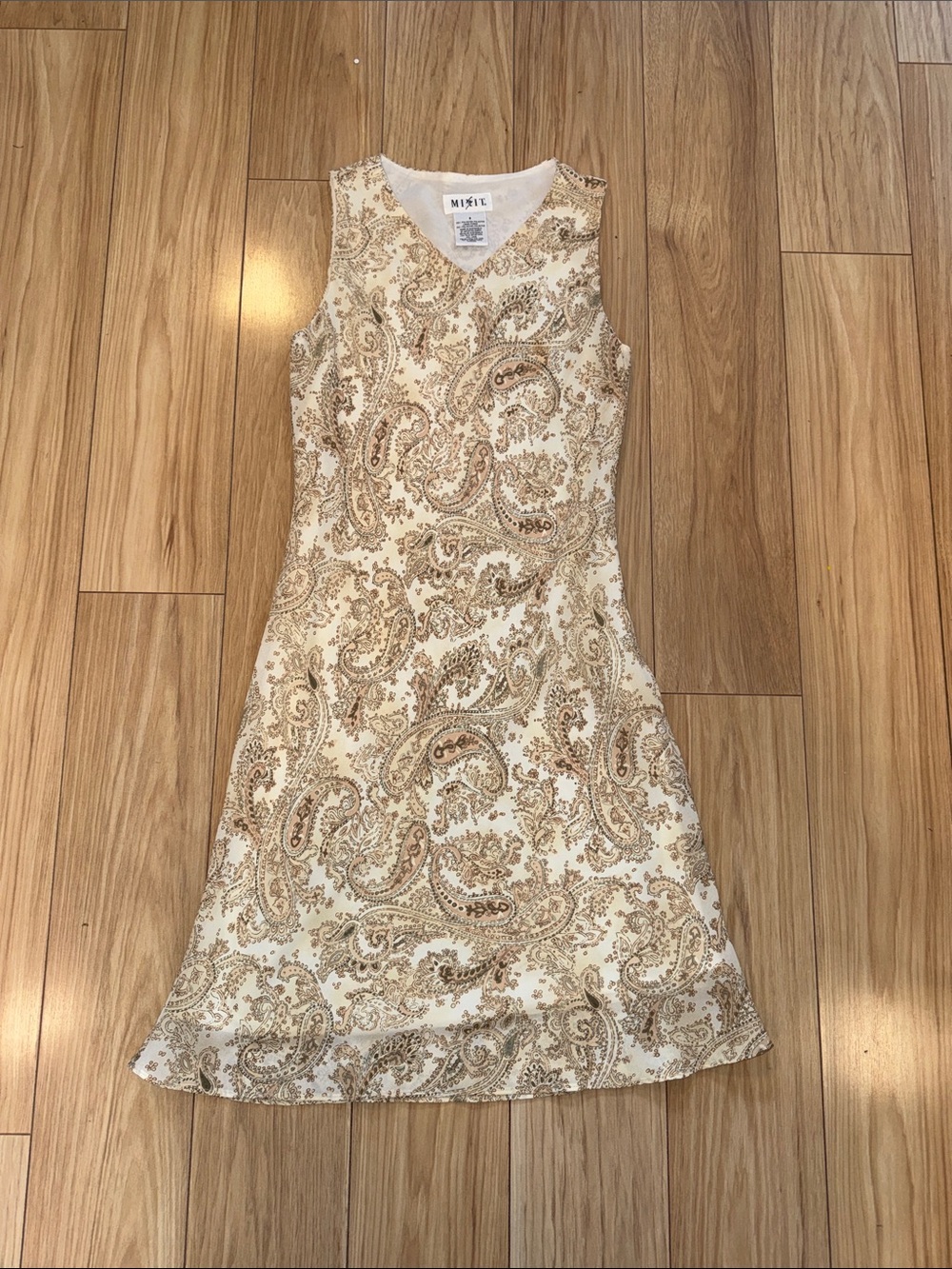 Mixit Cream & Tan Paisley V-Neck Midi Dress